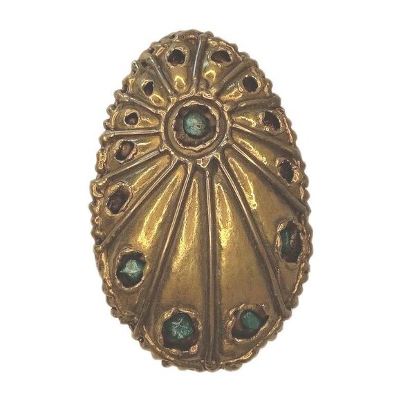 Goldtone Brass Colored Metal Belt Buckle With Turquoise Colored Stones Peacock - Picture 2 of 10